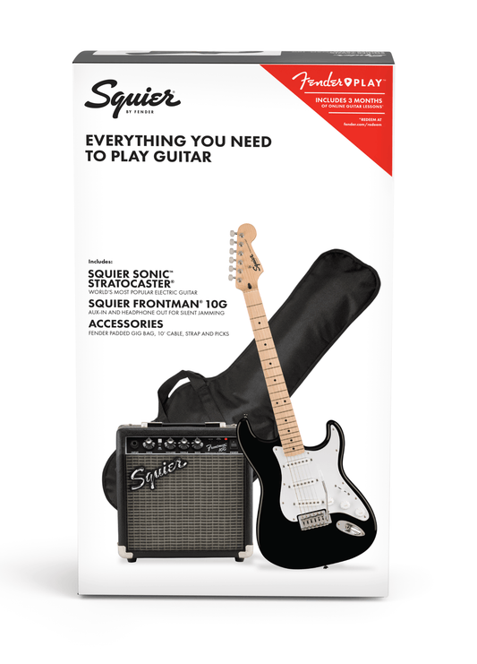 Paquete Guitarra Eléctrica Squier Sonic Stratocaster Negro Maple