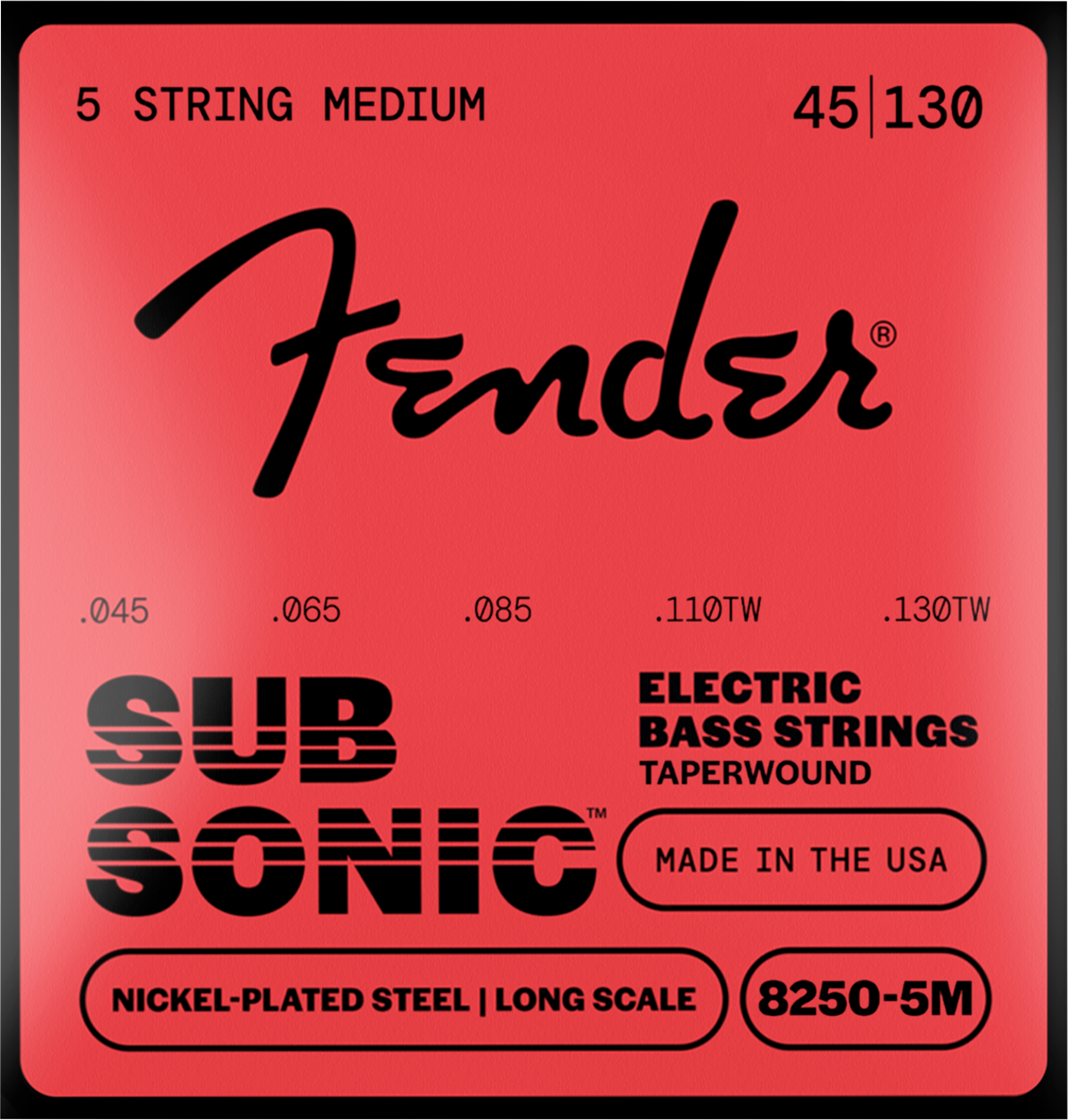Juego de Cuerdas Fender Bajo Eléctrico 5 Cuerdas .045-.130 Super 8250s