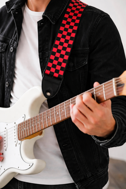 Correa para Guitarra Cuadros Negro/Rojo