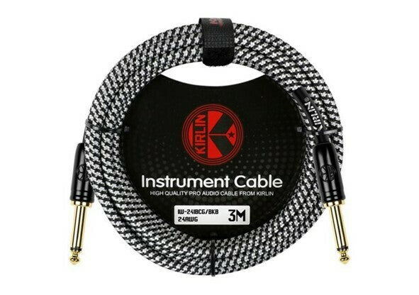 Cable Negro/blanco Kirlin Tejido de 3 Metros para Instrumento, Conectores Metalicos de 1/4 Iw-241-bcg-10ft-bkb