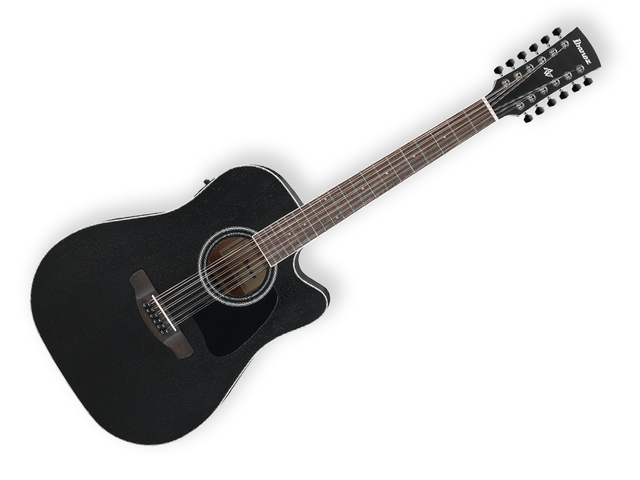 Ibanez AW8412CE-WK — Guitarra Electroacustica Ibanez ''Artwood'' Okume De 12 Cuerdas Negro Erosionado