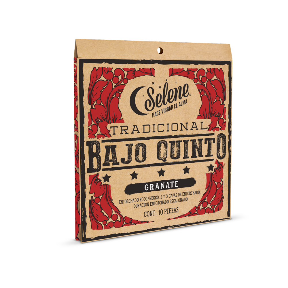 Juego de Cuerdas Selene Bajo Quinto Entorchado Granate Rojo/Negro GRBQ