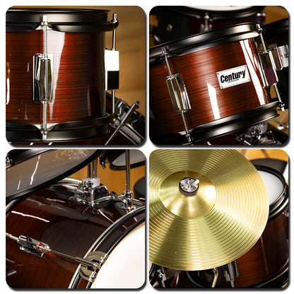Bateria Junior Marron Rayado 5 Piezas Aro Negro Century