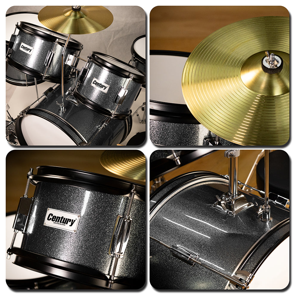 Bateria Junior 5 Piezas Gris Sparkle Aro Negro Century