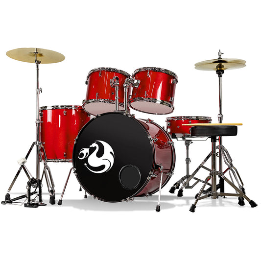 Bateria Profesional Rojo Metalico 5 Piezas Aro Color Cromo Century