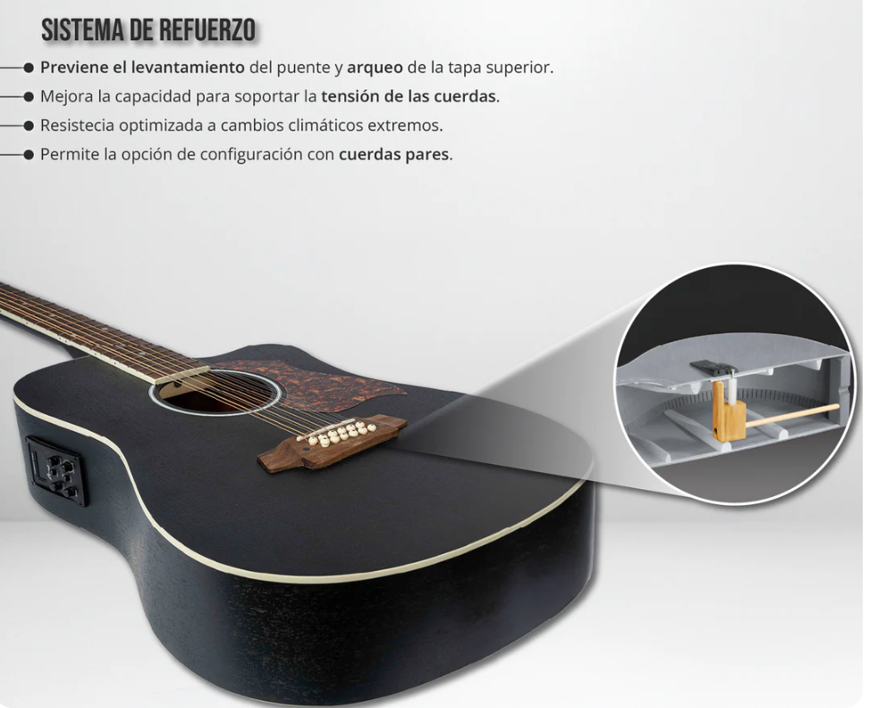 Guitarra Electroacústica de 12 Cuerdas (docerola) Bamboo Incluye Bridge Doctor y Funda Acolchada