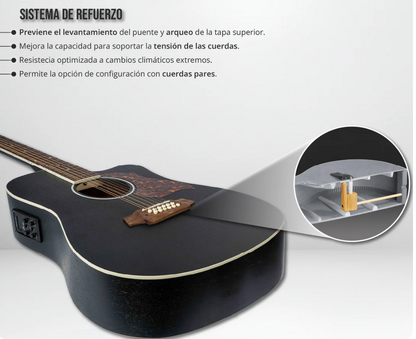 Guitarra Electroacústica de 12 Cuerdas (docerola) Bamboo Incluye Bridge Doctor y Funda Acolchada