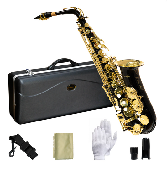 Saxofon Alto Eb Negro Llaves y Pabellon Dorado Silvertone