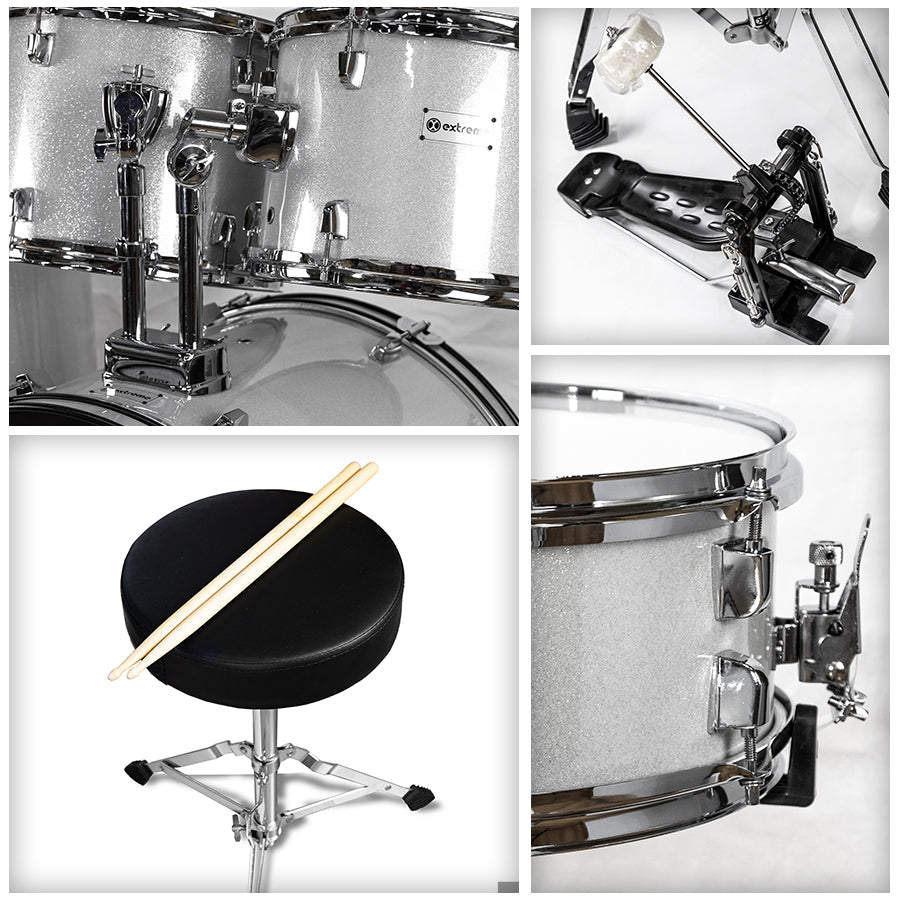 Bateria Profesional Plata Sparkle 5 Piezas Aro Color Cromo Extreme