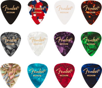 Púas para Guitarra Fender Paquete de 12 Pza Celluloid Medium Colores