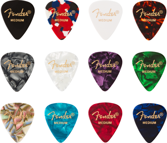Púas para Guitarra Fender Paquete de 12 Pza Celluloid Medium Colores