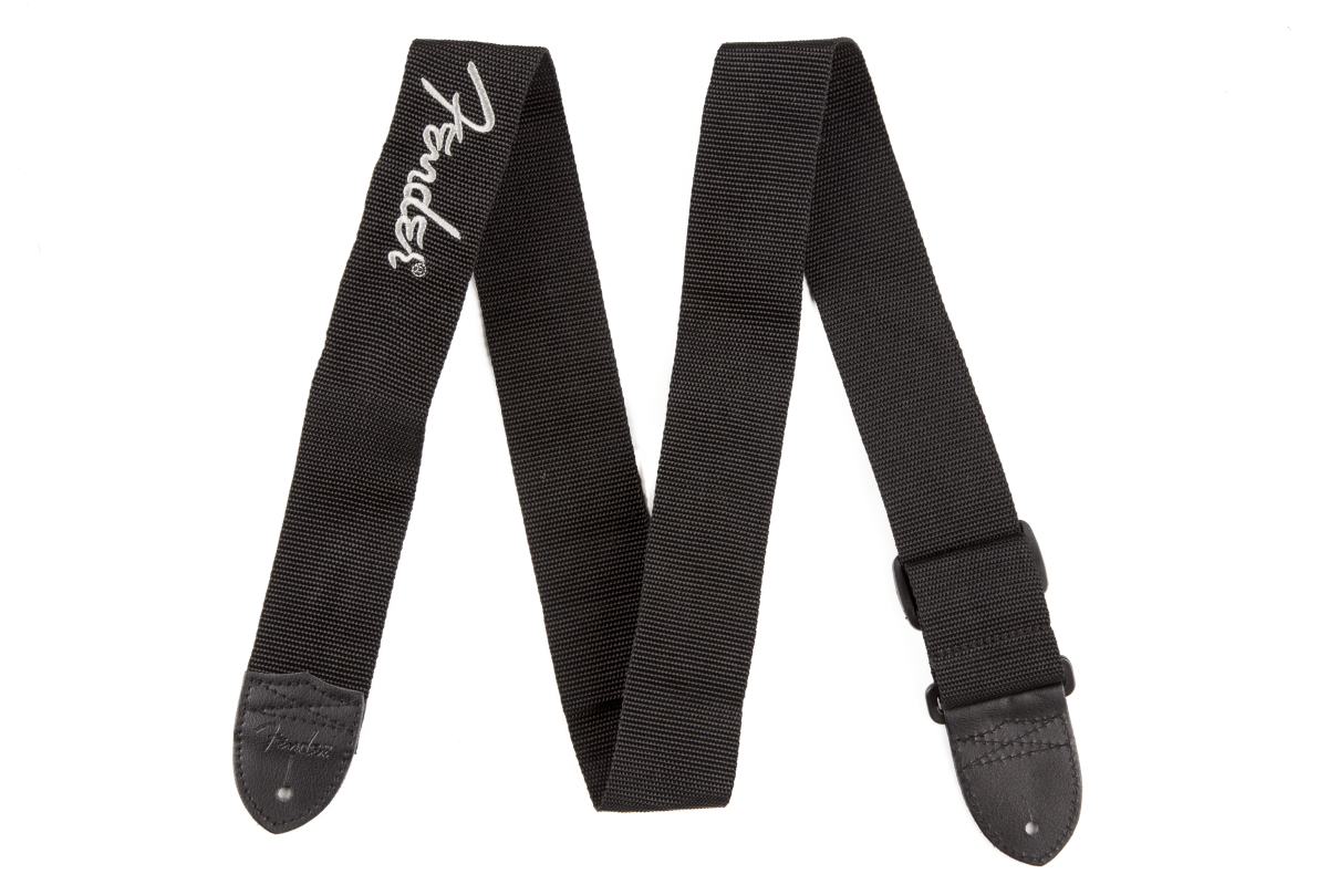 Correa de Guitarra Fender 2 Pulgadas Poliéster Negro Logo Gris