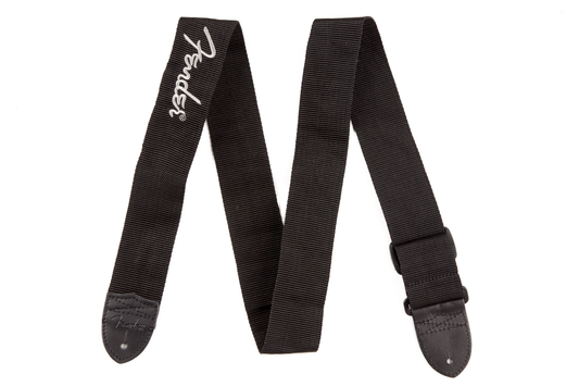 Correa de Guitarra Fender 2 Pulgadas Poliéster Negro Logo Gris