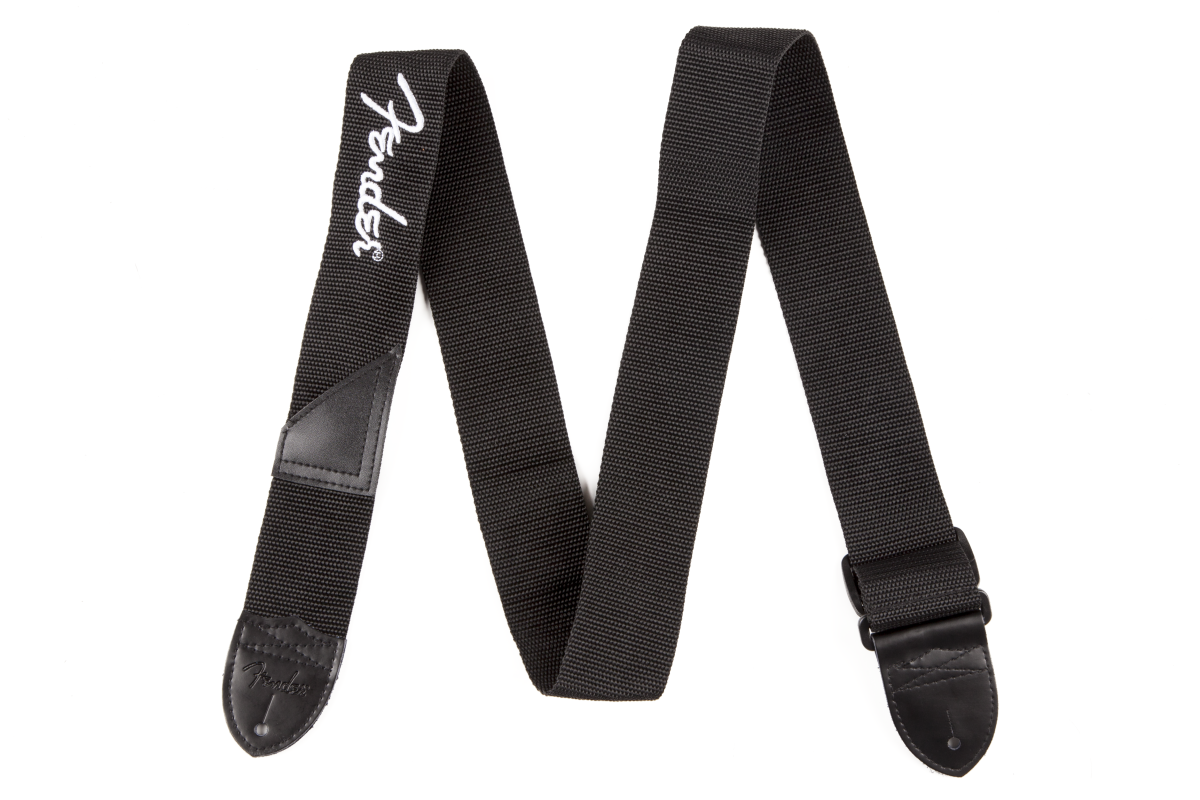 Correa de Guitarra Fender 2 Pulgadas Poliéster Negro Logo Blanco