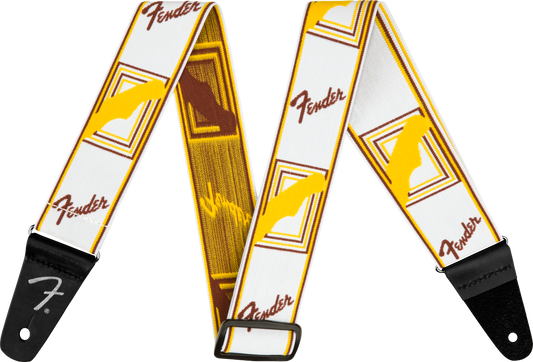 Correa de Guitarra Fender Weighless Monogram Blanco Café Amarillo