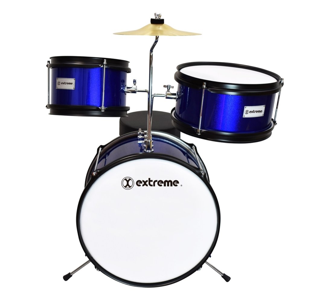 Bateria Kinder 3 Piezas con Banco y Pedal Extreme Azul