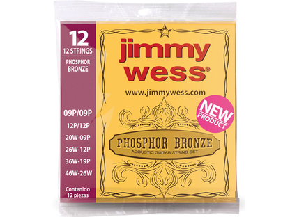 Encordadura Jimmy Wess Guitarra Acústica 12 Cuerdas Bronce .009