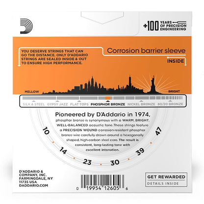 Encordadura D'Addario EJ-15 Guitarra Acústica Fósforo Bronce .010-.047