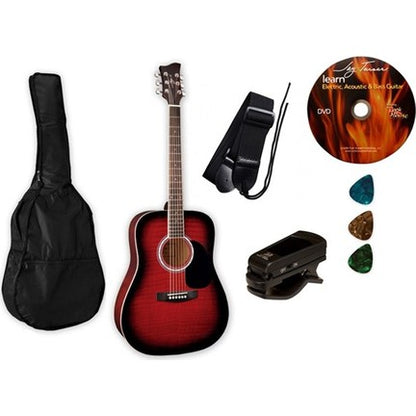 Paquete Guitarra Acústica Jay Turser Roja con Funda Púas Afinador