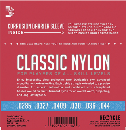 Encordadura D'Addario Guitarra Clásica EJ-27H Nylon Transparente Tensión Alta