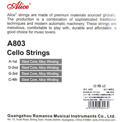 Juego de Cuerdas Alice Cello 4/4 Núcleo de Acero