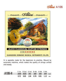 Juego de Cuerdas Guitarra Clásica Nylon Plata Tensión Alta Alice