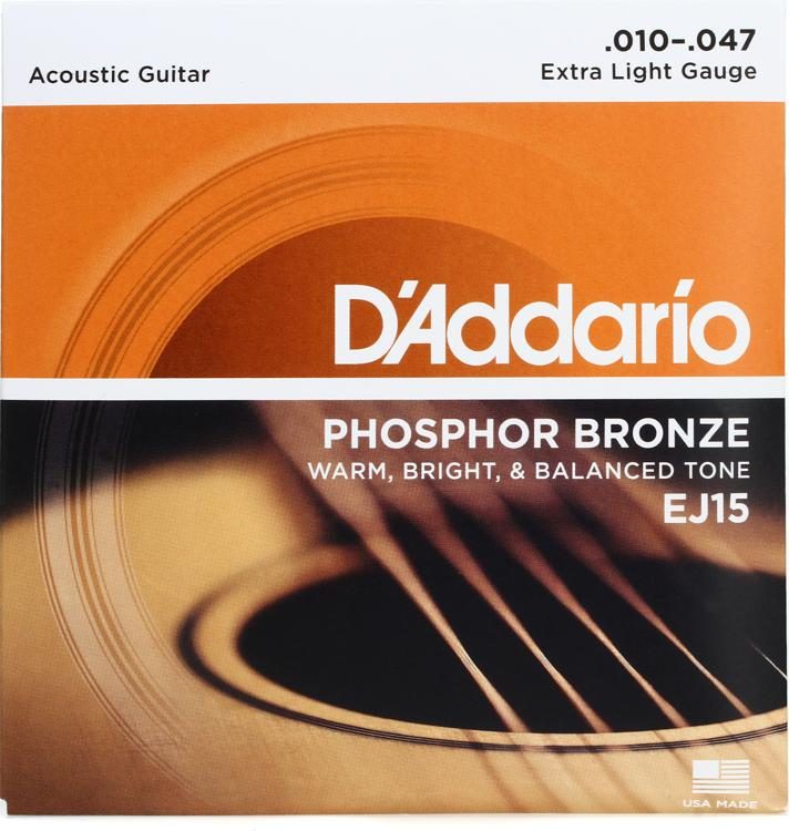 Encordadura D'Addario EJ-15 Guitarra Acústica Fósforo Bronce .010-.047