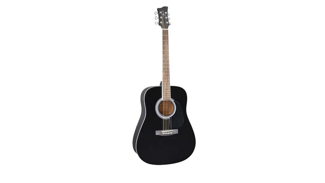 Paquete Guitarra Acústica Jay Turser Negro con Funda, Púas y Afinador