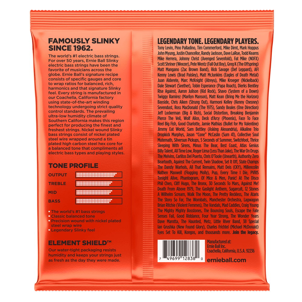 Cuerdas Ernie Ball Long Scale Slinky Bass para bajo Electrico 6 Cuerdas 2838
