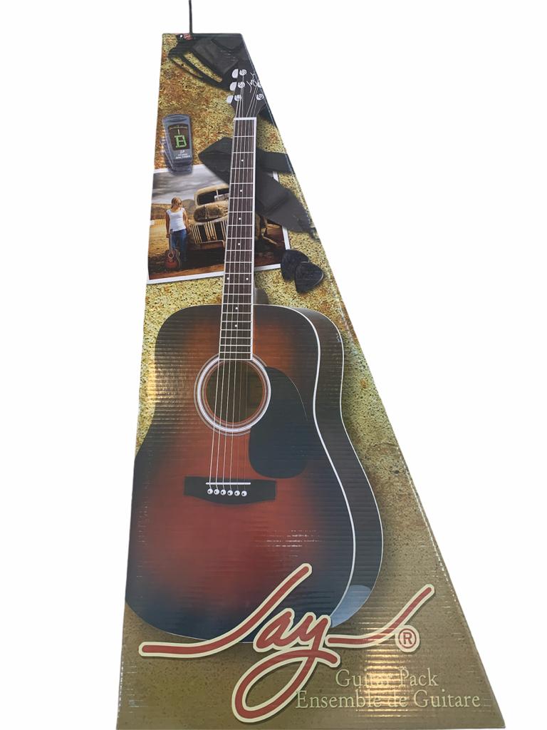 Paquete Guitarra Acústica Jay Turser Negro con Funda, Púas y Afinador