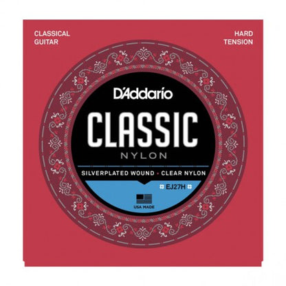 Encordadura D'Addario Guitarra Clásica EJ-27H Nylon Transparente Tensión Alta