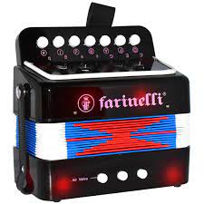 Mini Acordeon Infantil para Niño 7 Botones Farinelli Negro con Rojo