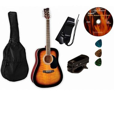 Paquete Guitarra Acústica Jay Turser Sunburst Funda, Púas y Afinador