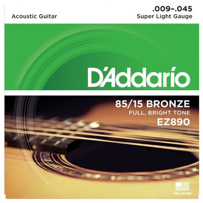 Encordadura D'Addario Guitarra Acústica EZ-890 Bronce 85/15 .009-.045